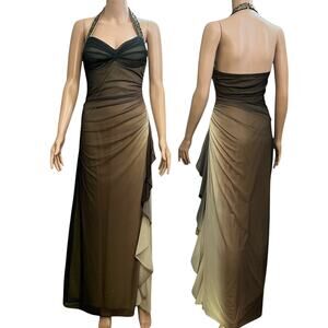 Y2K Blondie Nites Babydoll Prom Dress Gown 5 Glitter Ombre Ruched Beaded AS IS